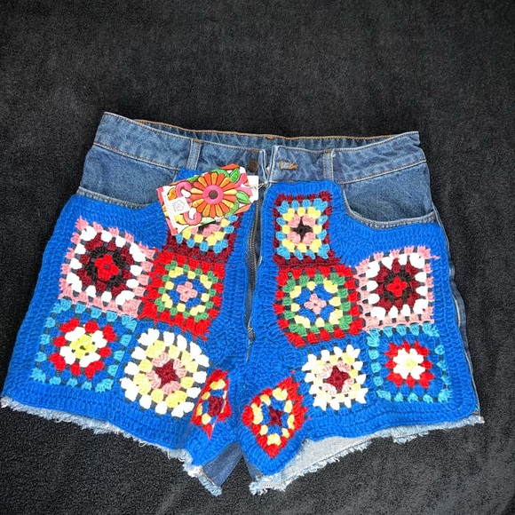Farm Rio Ultra High-Rise Crochet Denim Shorts - Picture 3 of 6